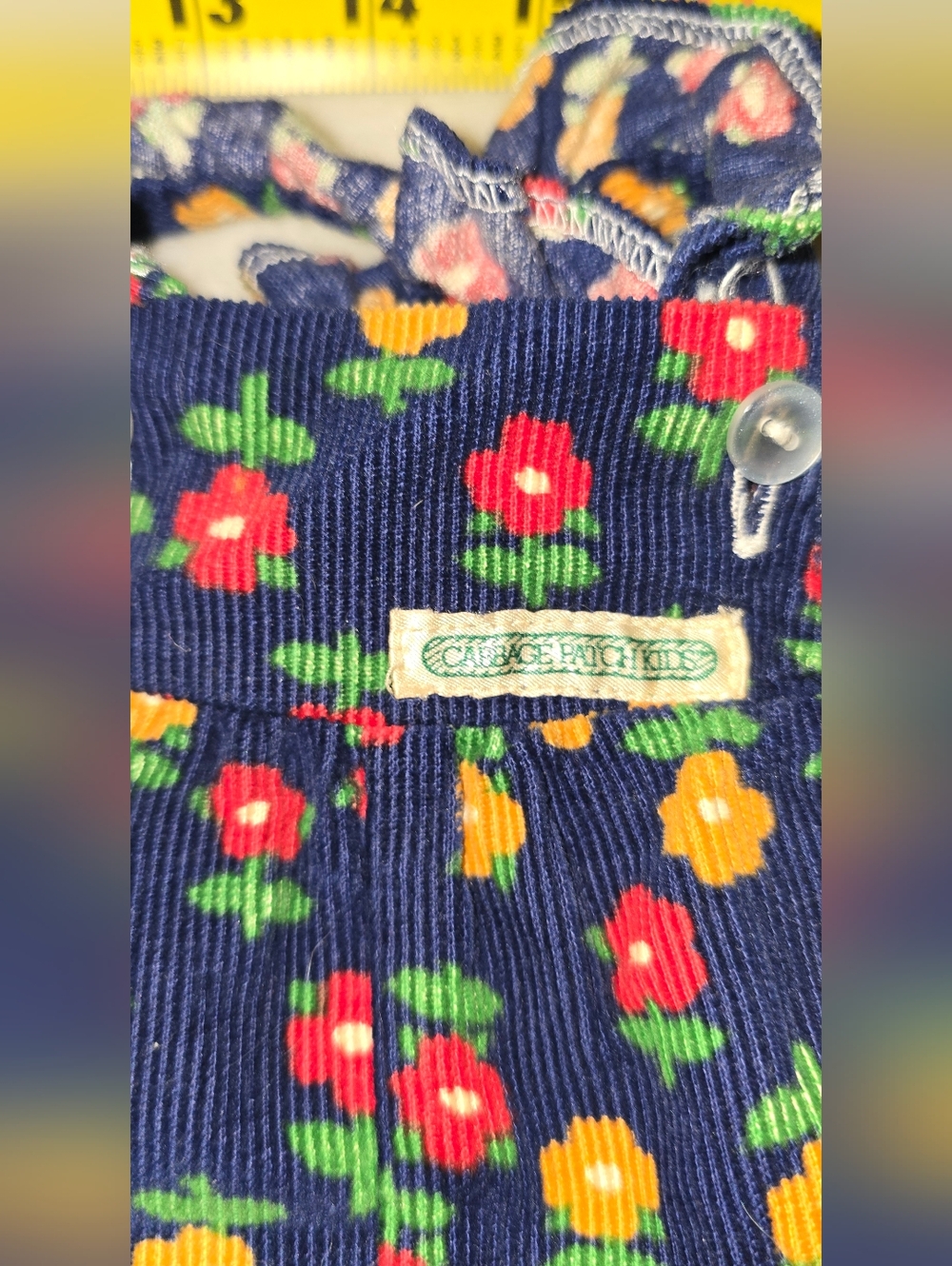 Vintage Cabbage Patch Kids Clothes Corduroy Floral Overalls White Ruffle Shirt - Picture 3 of 11